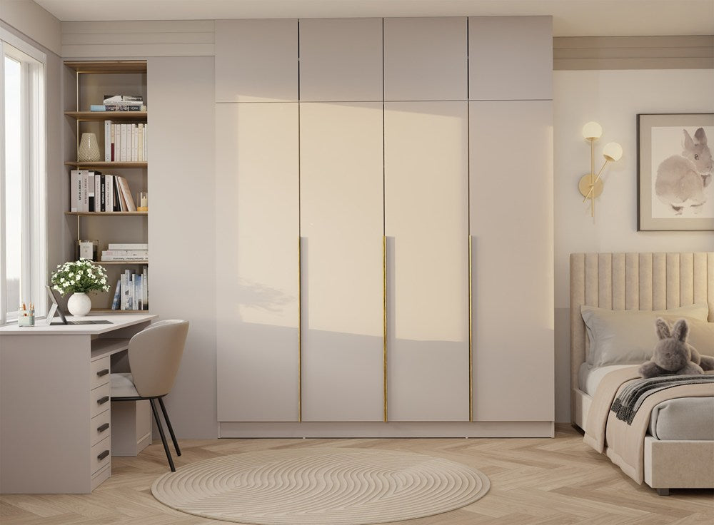 Szekrény SENSO 4D felépítménnyel Wysoka kasmír ajtó arany fogantyúkkal 250x200 cm
