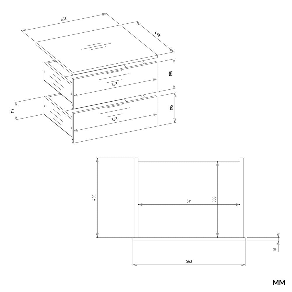 modul fiók OPENO 2SZ 2 fiókos fehér gardróbhoz