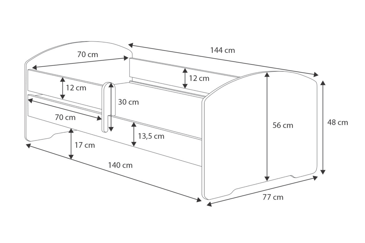 Children's bed Luk 140x70 with railing - Racing car