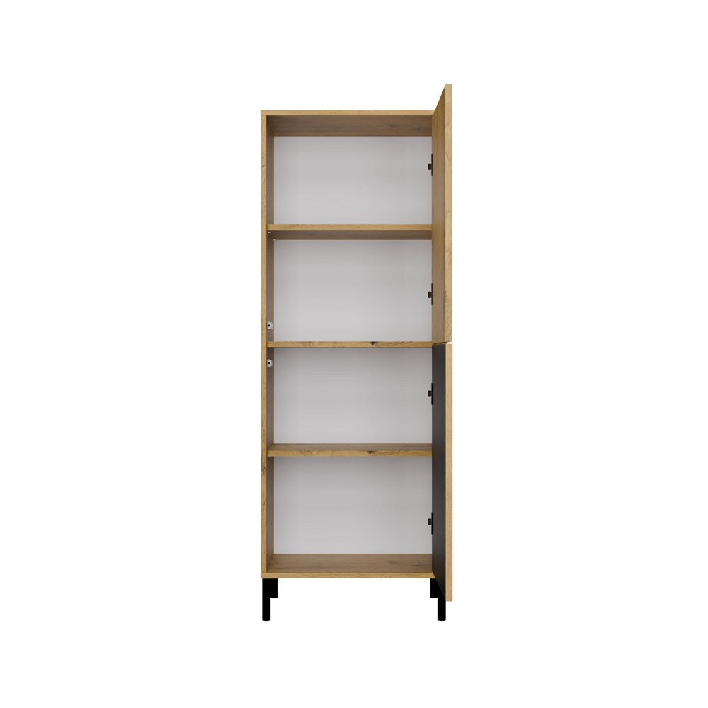 Vitrines szekrény KAMARO 2DK SLIM/sima artisan tölgy lamellás bordázott front + klasszikus