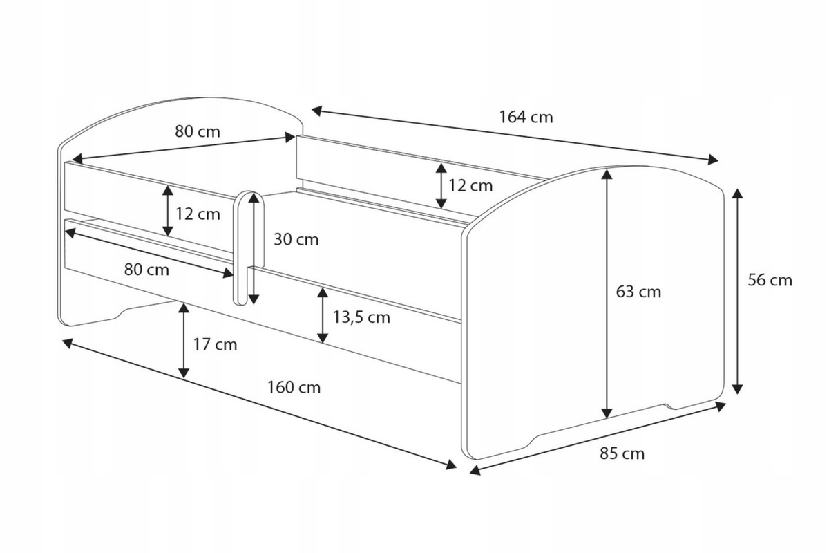 Single bed Luk 160x80 with railing