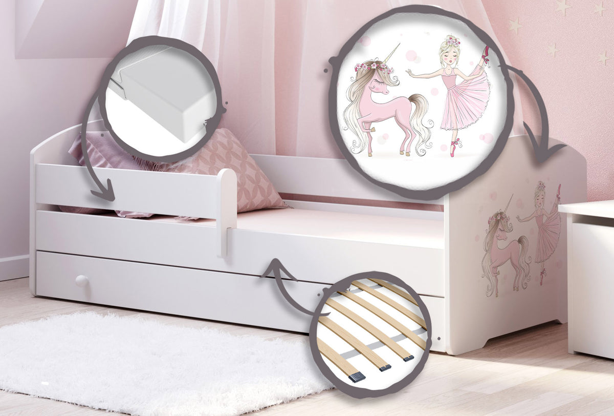 Children's bed Luk 160x80 with drawer - Girl with unicorn