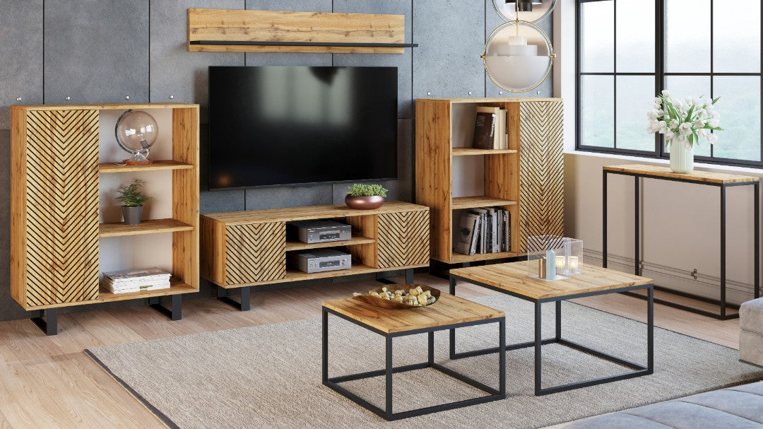 Focus loft RTV cabinet 135 cm - herringbone decor - oak craft