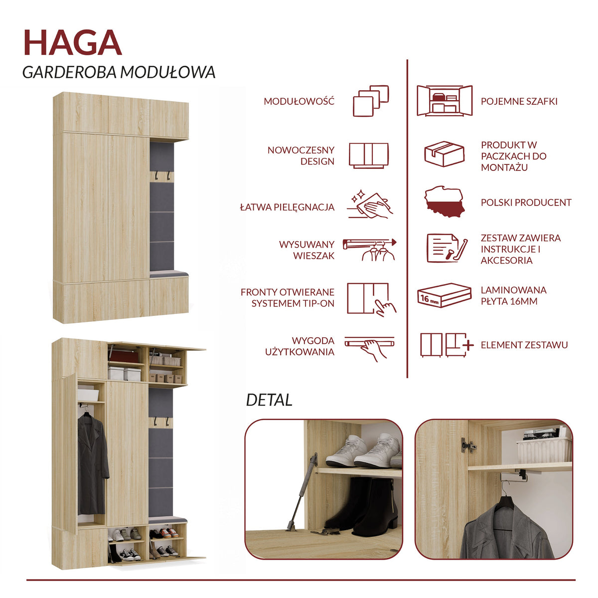 Előszobabútor HAGA III/2Sz1W sonoma tölgy 2 szekrénnyel + Fogas