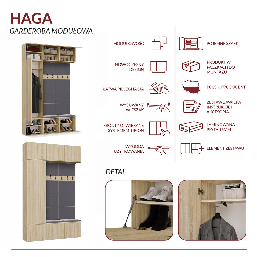 Előszobabútor HAGA III/1Sz2W sonoma tölgy + 2 fogassal
