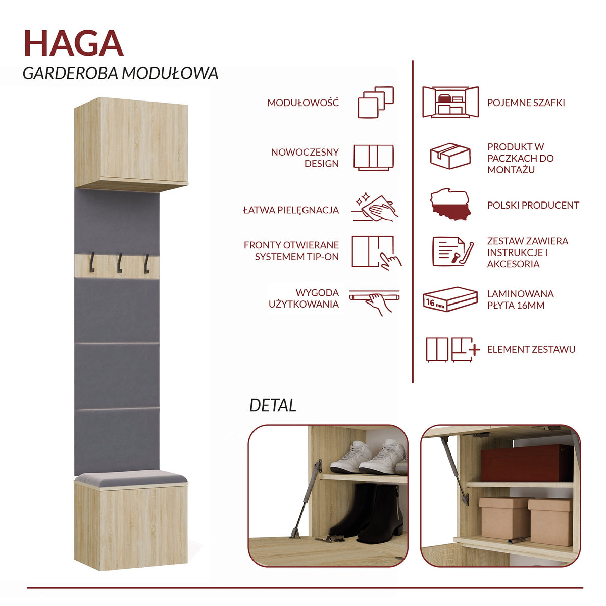 Előszobabútor Fogas HAGA 1W sonoma tölgy