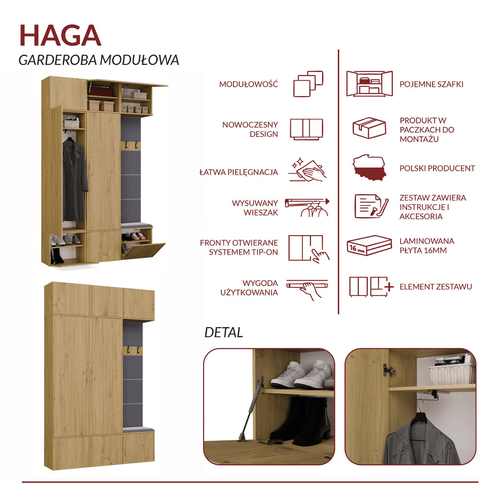 Előszobabútor HAGA III/2Sz1W artisan tölgy 2 szekrénnyel + Fogas