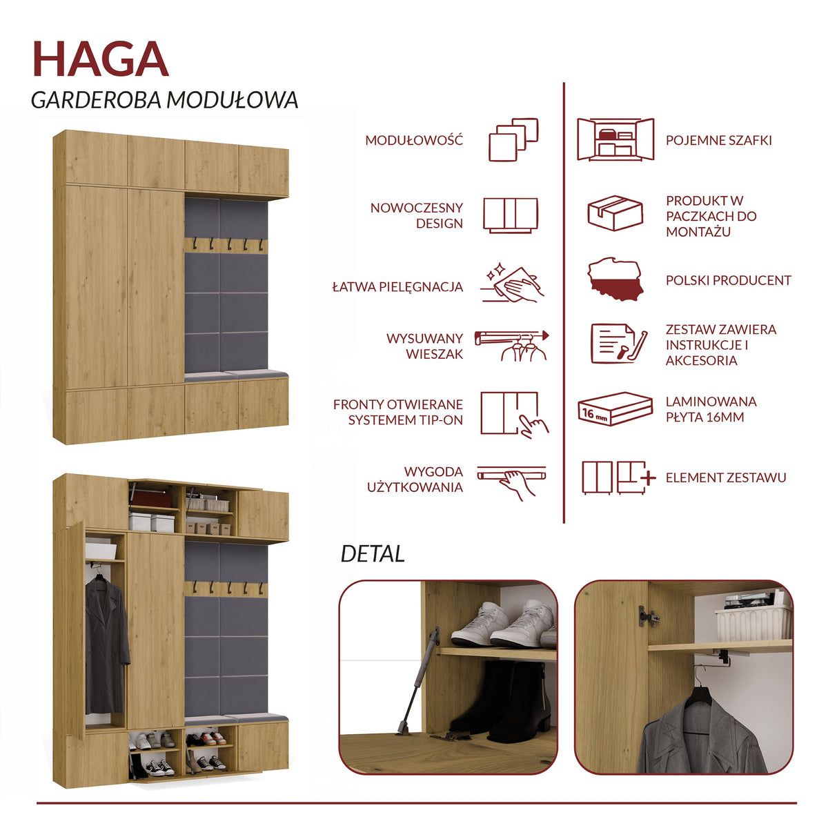 Előszobabútor HAGA IV/2Sz2W artisan tölgy 2 szekrénnyel + 2 fogassal