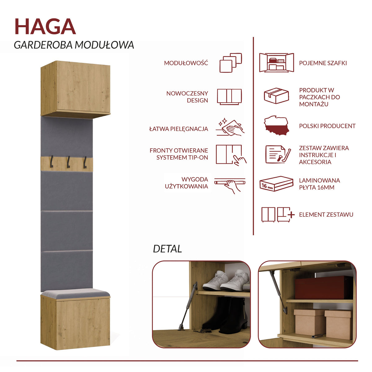Előszobabútor Fogas HAGA 1W artisan tölgy