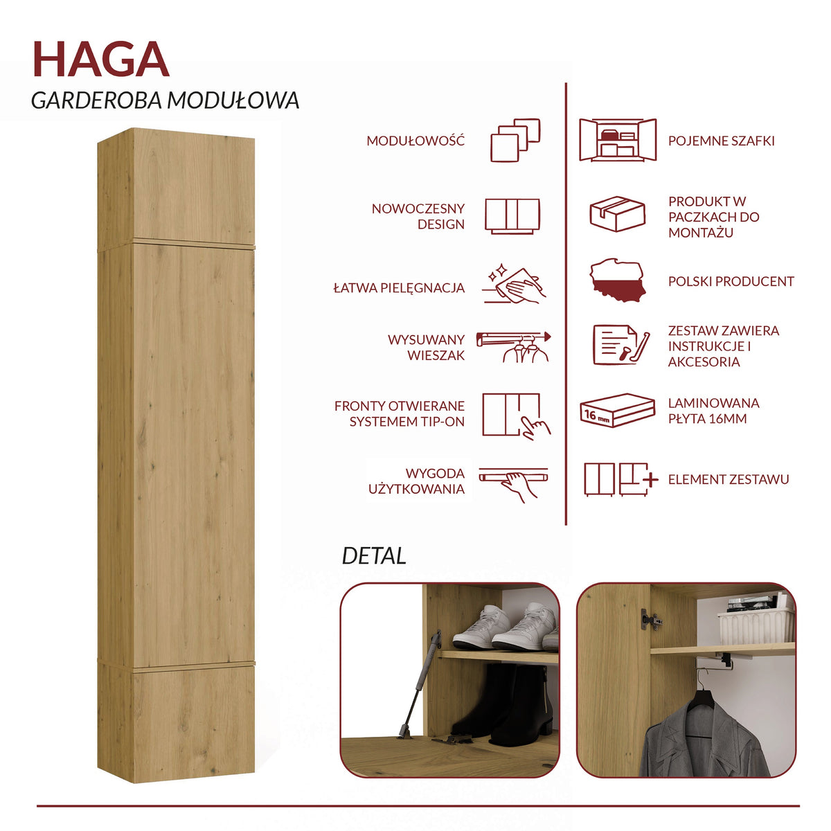 Előszobabútor HAGA 1SZ előszobaszekrény artisan tölgy