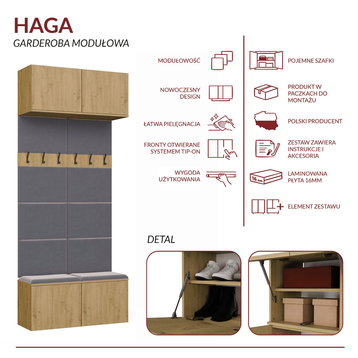 Előszobabútor dupla Fogas HAGA II/2W artisan tölgy