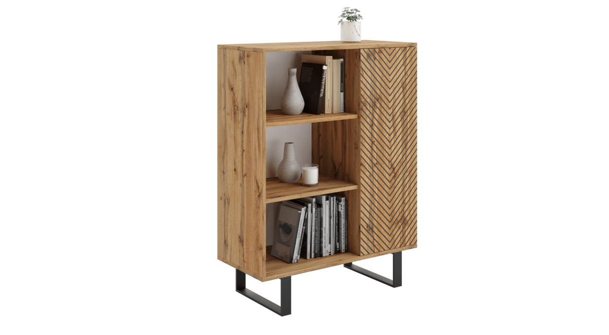 Fondi loft bookcase - herringbone oak craft decor