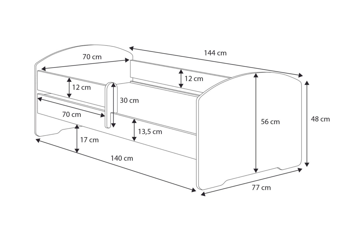 Single bed Max 140x70 with railing