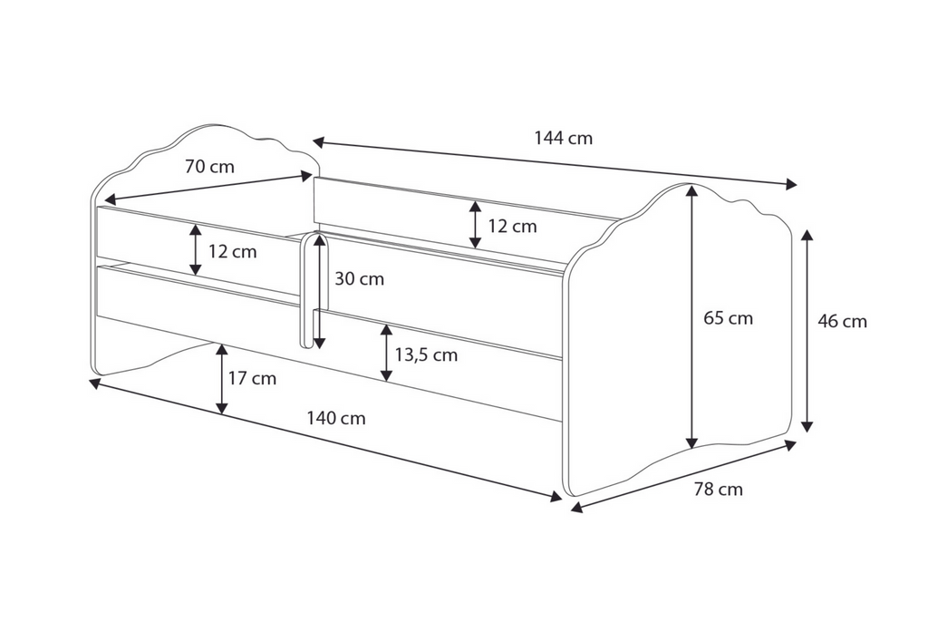 FALA 140x70 children's bed with railing - Girl with unicorn