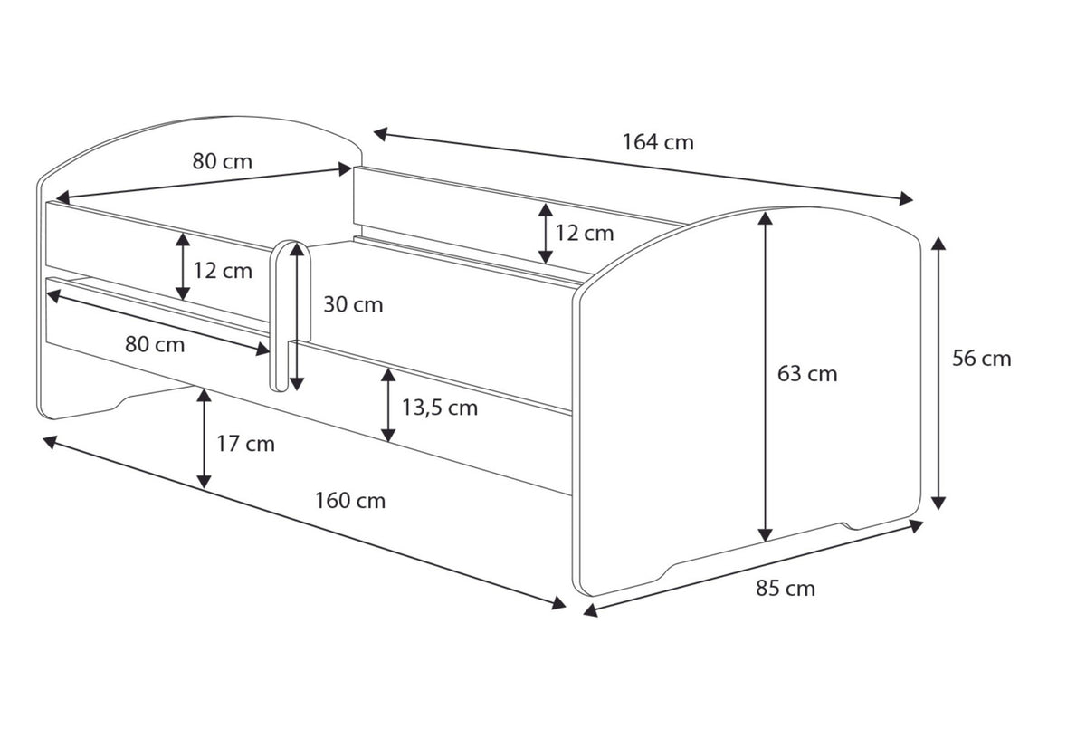 LUK children's bed 160x80 with railings - Dinosaurs