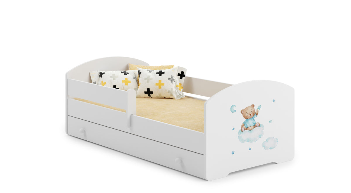 LUK children's bed 140x70 with drawer - Blue teddy bear