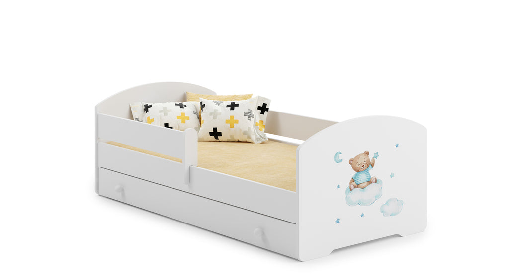 LUK children's bed 160x80 with drawer - Blue Teddy Bear