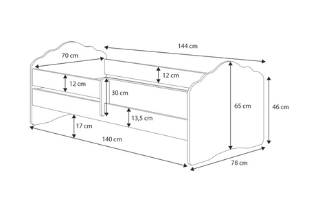 Wave children's bed 140x70 with drawer - Unicorn horn