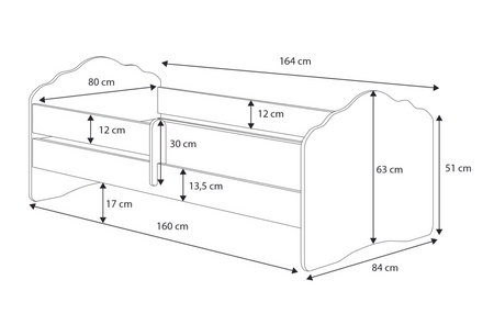 FALA single bed 160x80 with drawer - Unicorn horn
