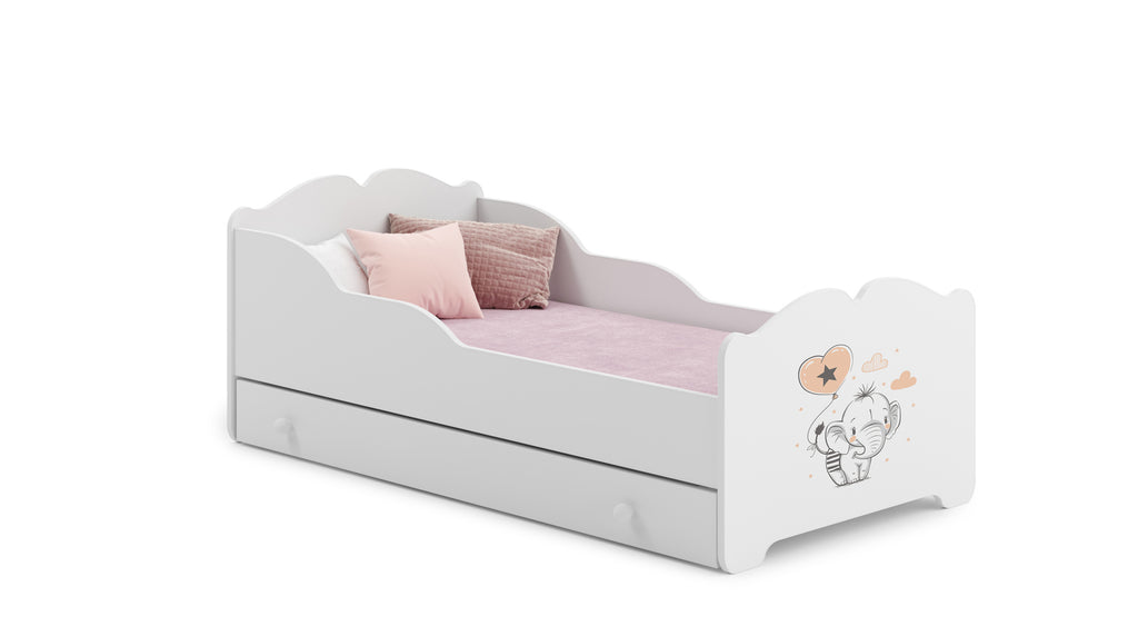 Children's bed Anna 140x70 cm with drawer baby elephant
