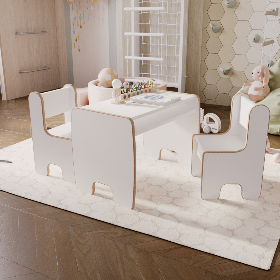Children's Timi table and two chairs MDF colour white