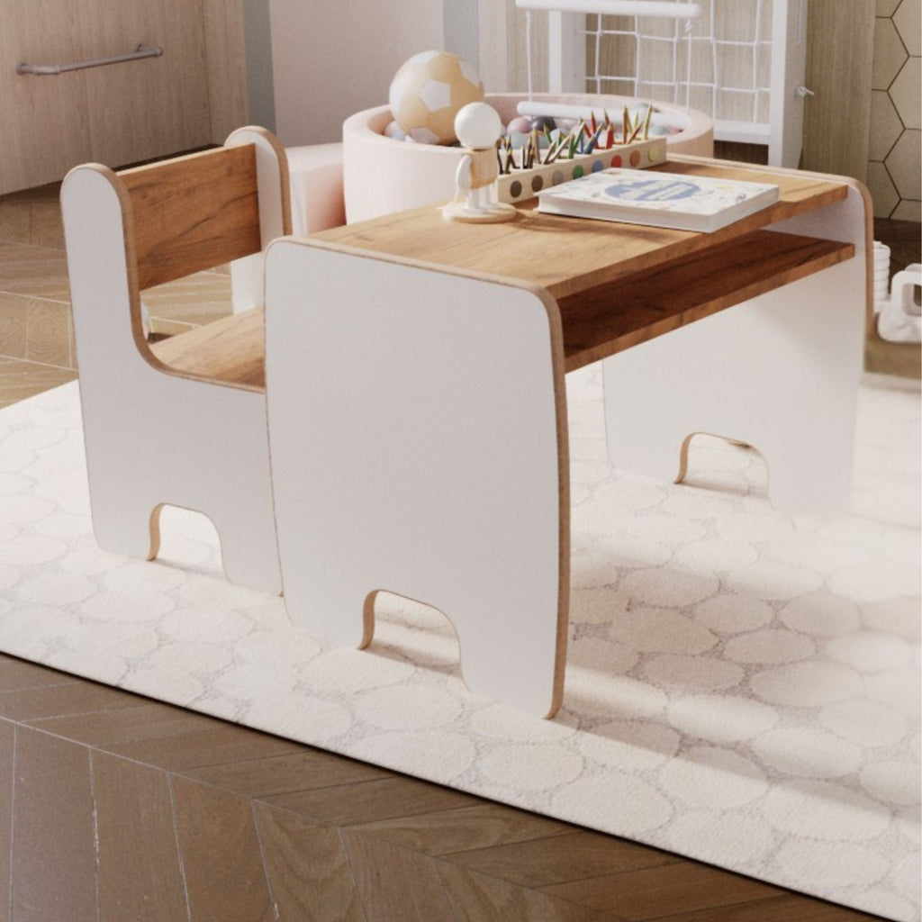 Children's Timi table + chair MDF colour white / oak craft gold