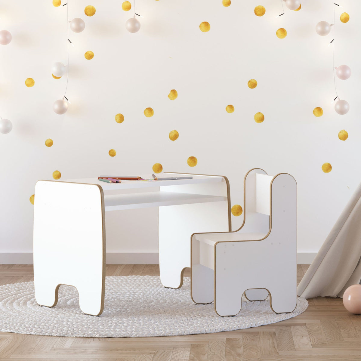 Children's Timi table + chair MDF colour white