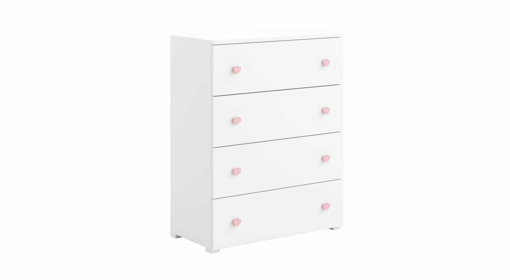 Emily white chest of drawers - handles pink