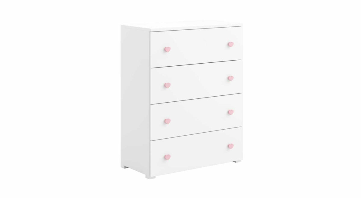 Emily white chest of drawers - handles pink