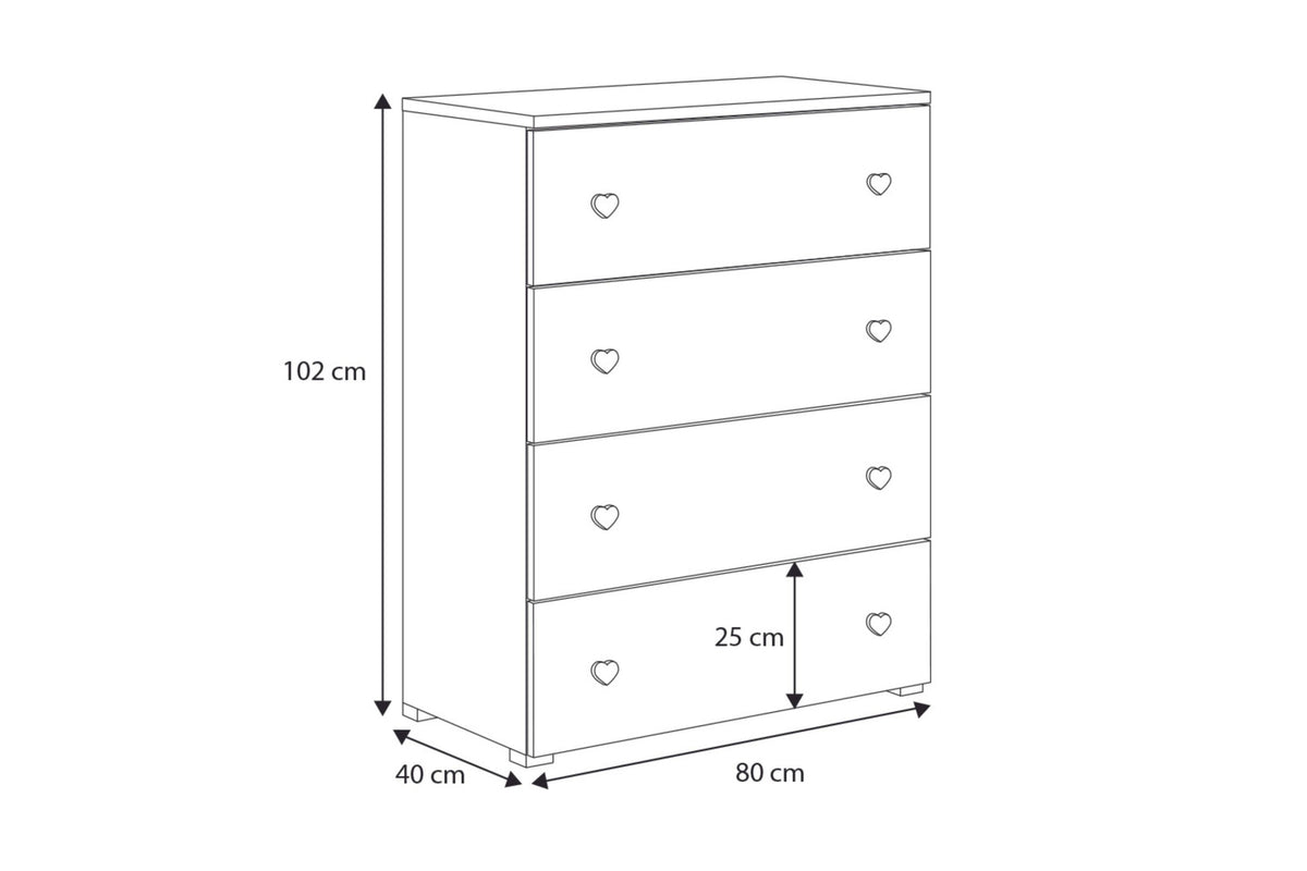 Emily white chest of drawers - handles pink