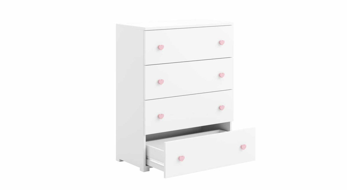 Emily white chest of drawers - handles pink