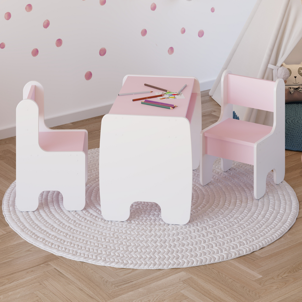 TIMI children's set table and two chairs - white/pink