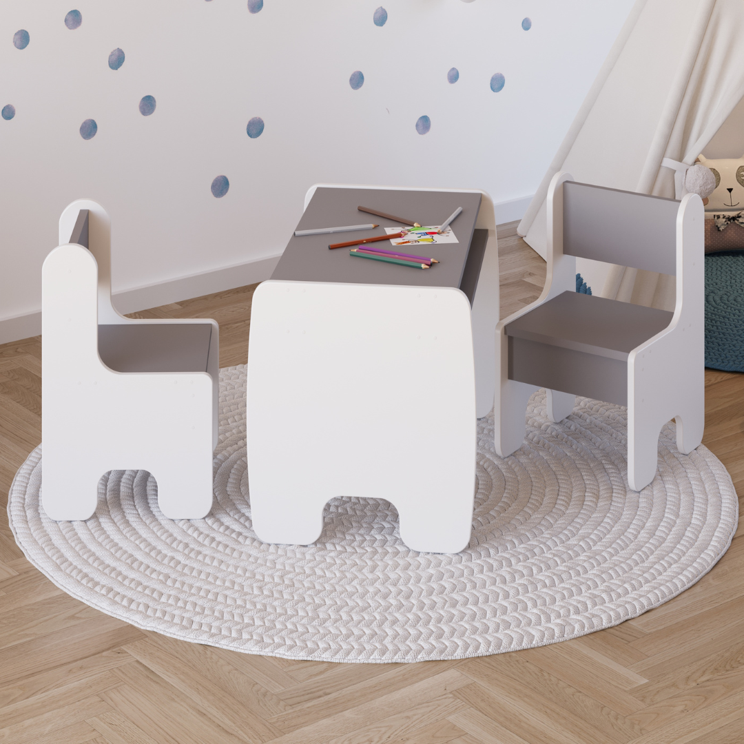 TIMI children's set table and two chairs - white/grey