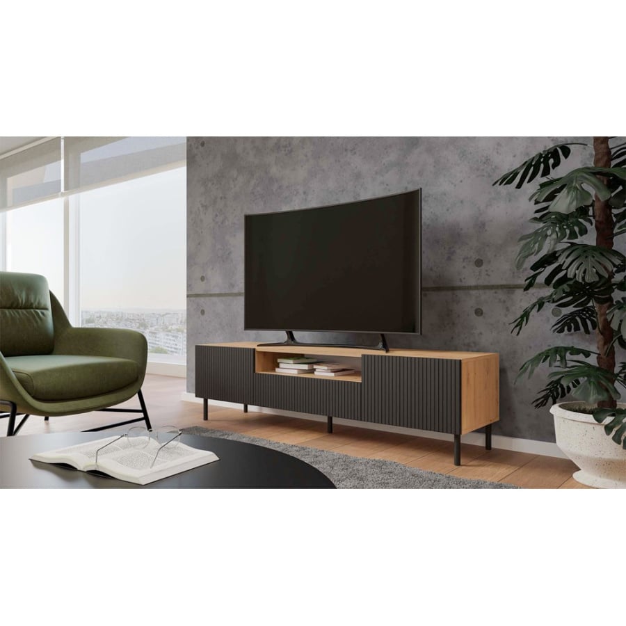 TV-szekrény KAMA 160/SLIM artisan tölgy fekete